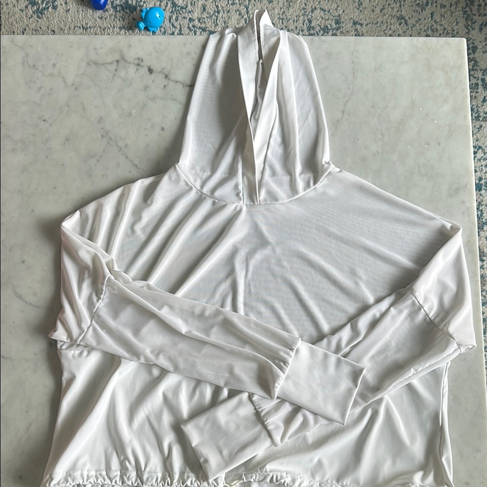 White Hooded Long Sleeve Top